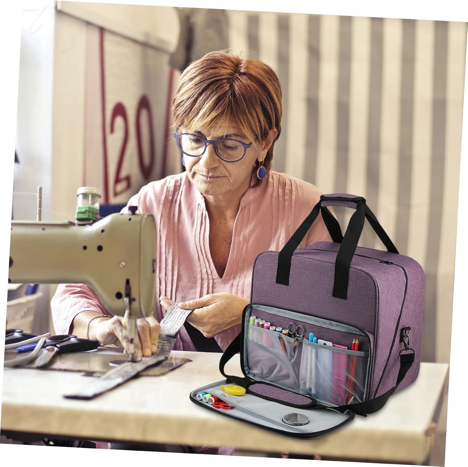 Sewing Machine Carrying Bag Oxford Cloth Tote for Travel Portable Storage Bag Handle for Sewing Supplies and Accessories for Outdoor Use