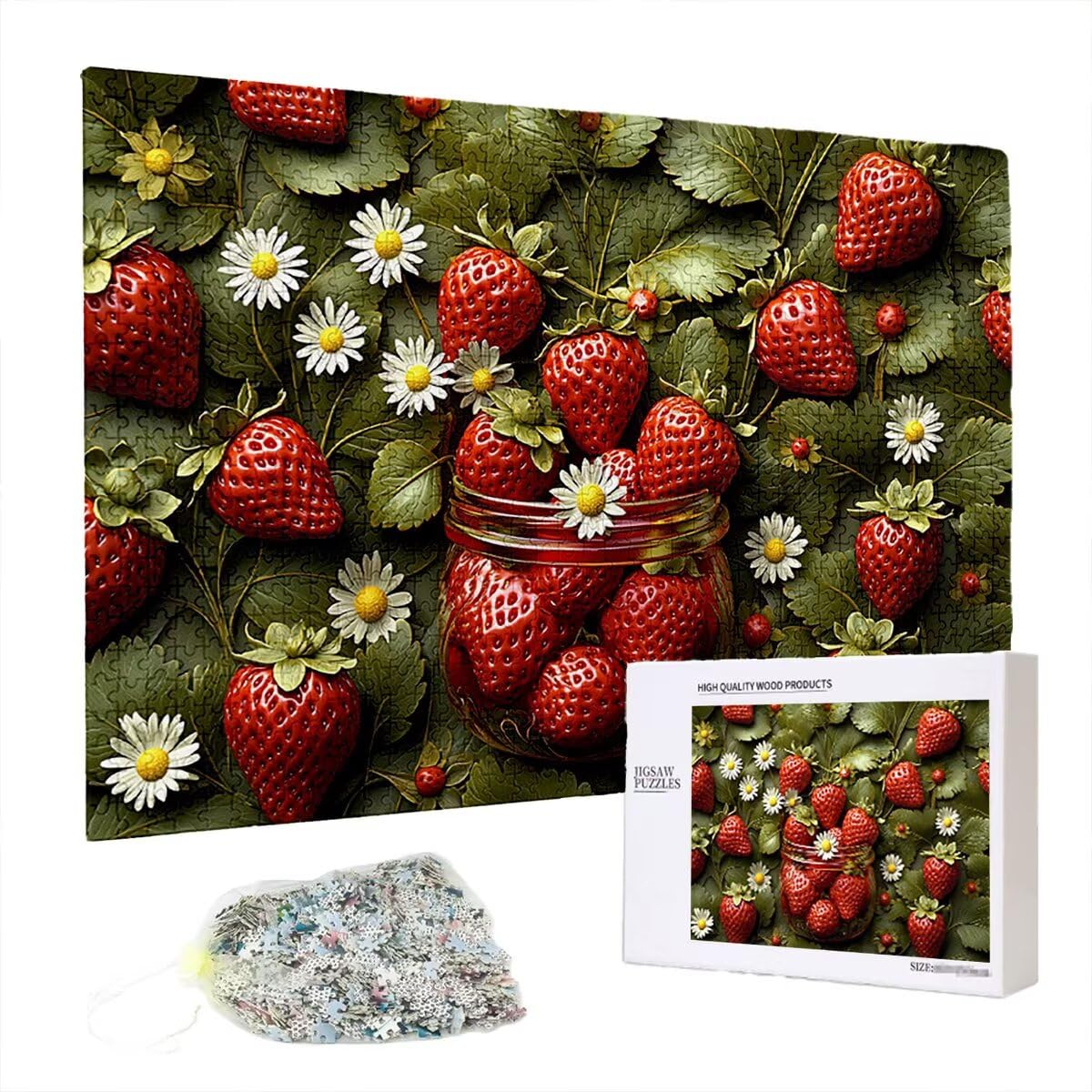 Puzzle 3000 sztuk truskawek dla dorosłych, drewniane puzzle kwiatowe dla dorosłych, trudne drewniane łamigłówki, rodzinne gry edukacyjne, łamigłówki z pudełkiem na prezent do dekoracji domu, prezent