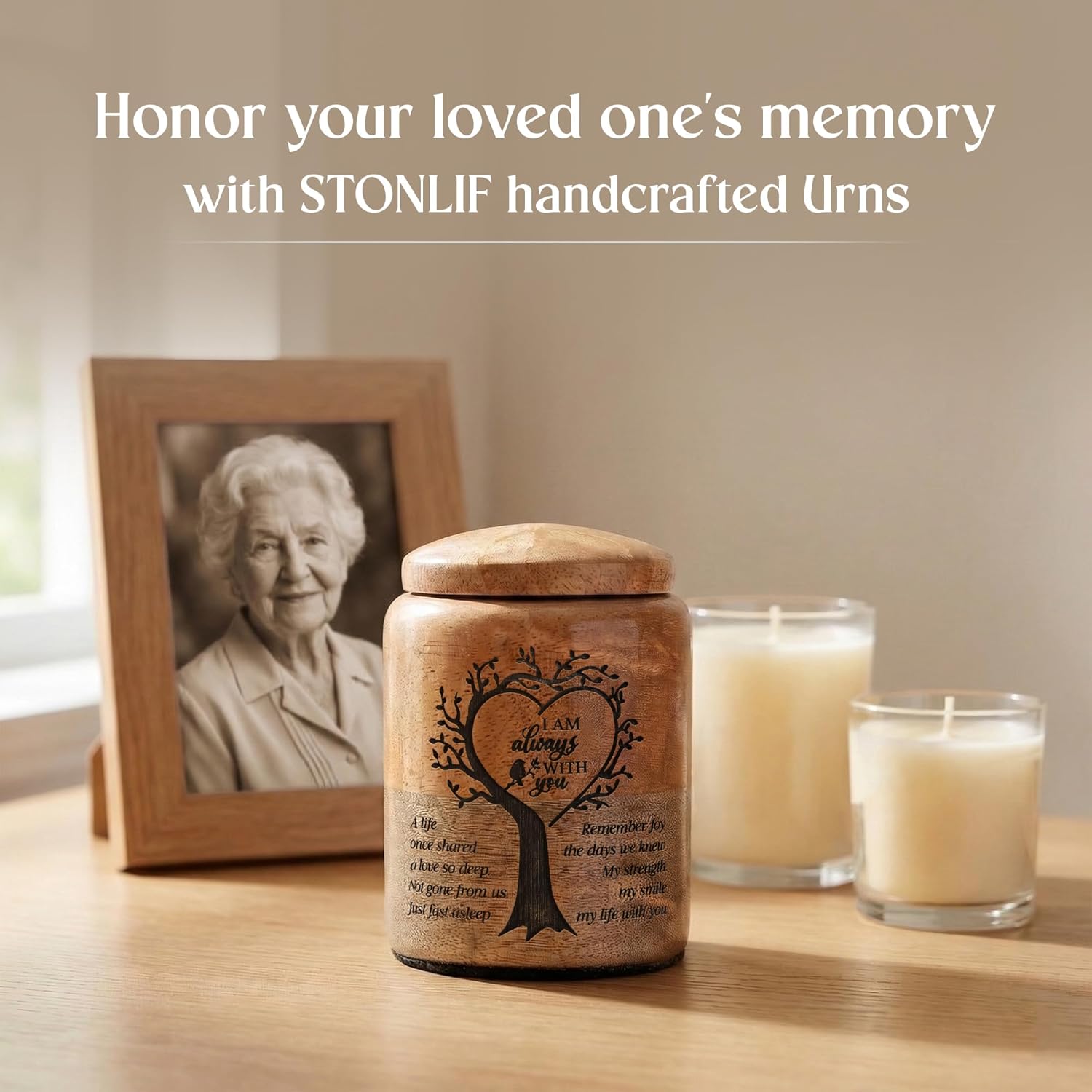 I Am Always with You Wooden Cremation Urn for Human Ashes – Tree of Life Heart Engraved Keepsake Urn 3 Cu in – Small Burial & Memorial Urn Adult