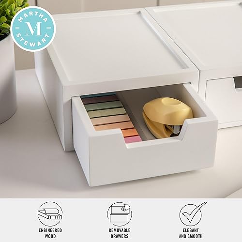 Miniatura 10 de Martha Stewart Weston - Cajas de almacenamiento apilables de madera con cajones extraíbles, organizadores de almacenamiento de madera de ingeniería,