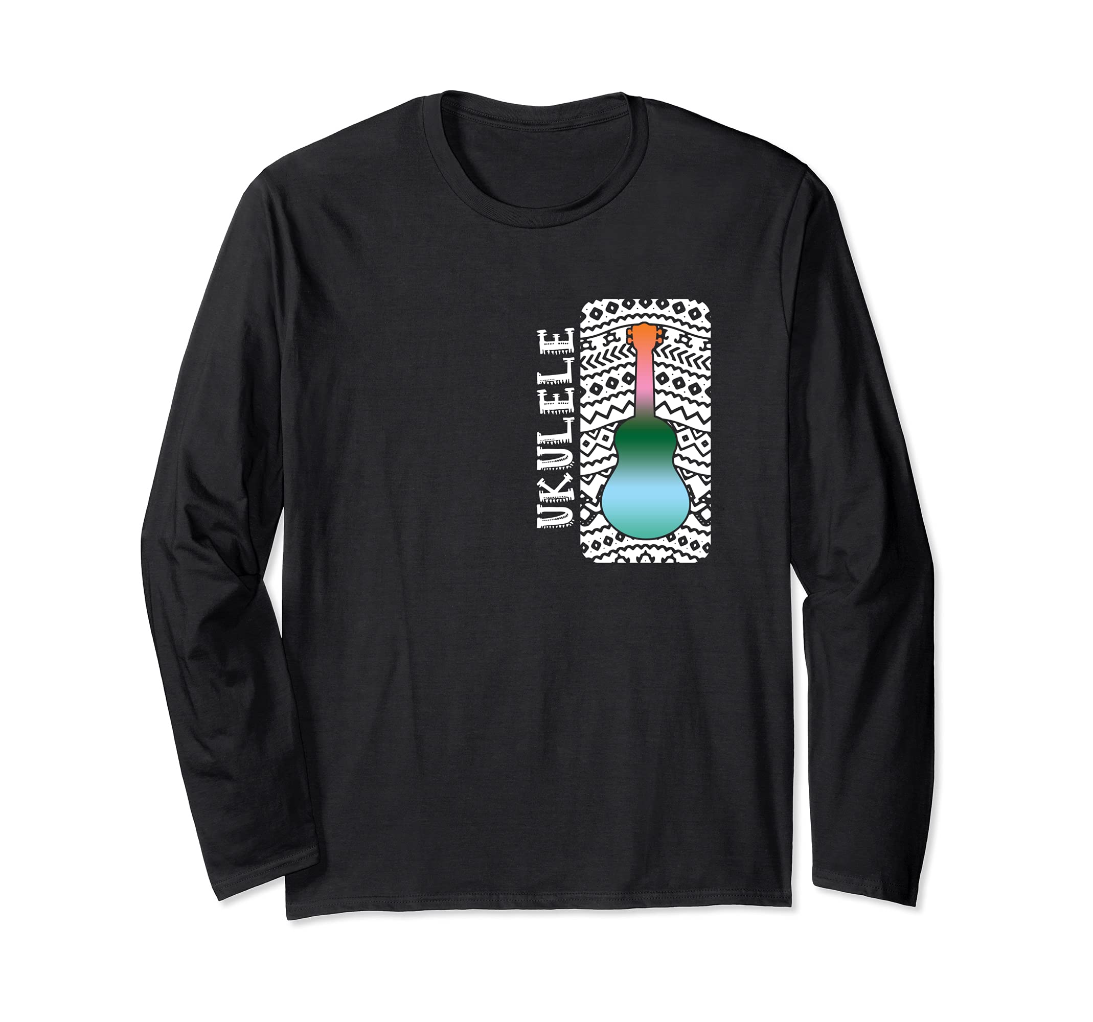 Ukulele Musician Hawaii Hawaiian Aloha Acoustic Uke Guitar Long Sleeve T-Shirt, Black