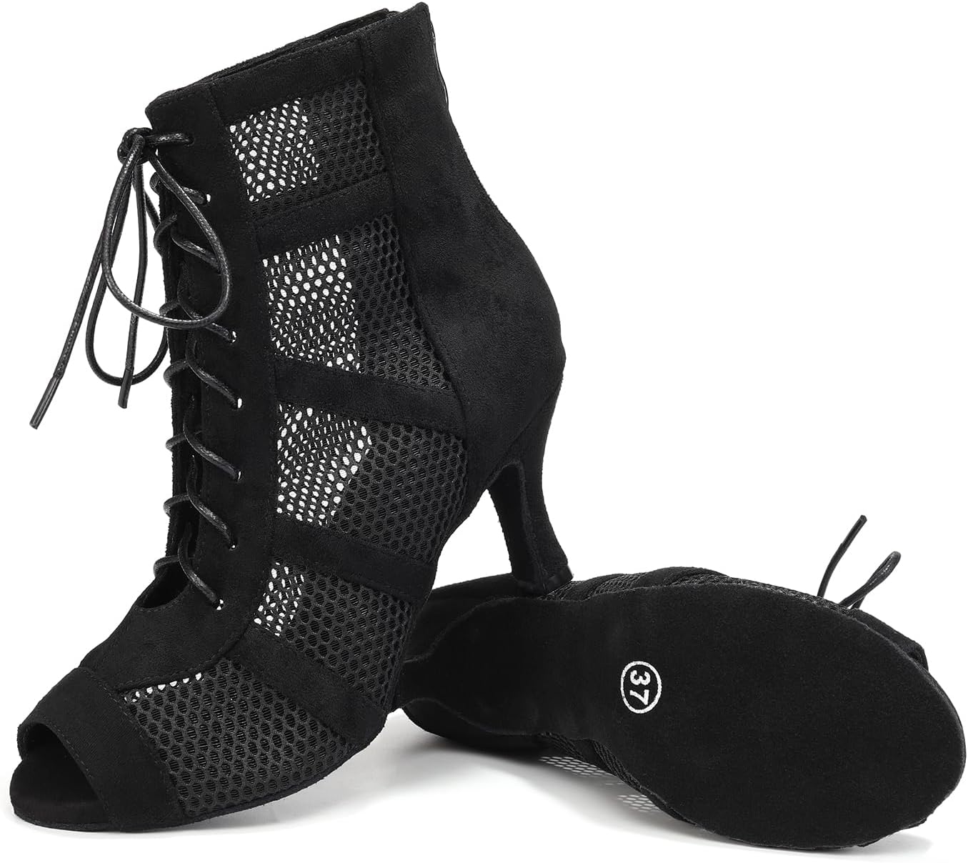 AOQUNFS Dance Heels for Women Mesh Ballroom Dance Booties Lace Up Dance Ankle Boots with Zipper - Image 8