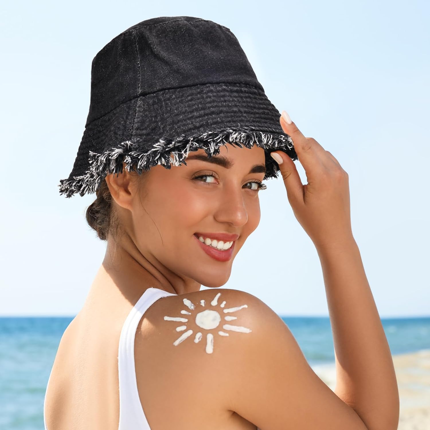 Washed Cotton Denim Bucket Hat, Summer Outdoor Wide Brim Lightweight Cap for Women, Beach Packable Travel Hat - Image 6