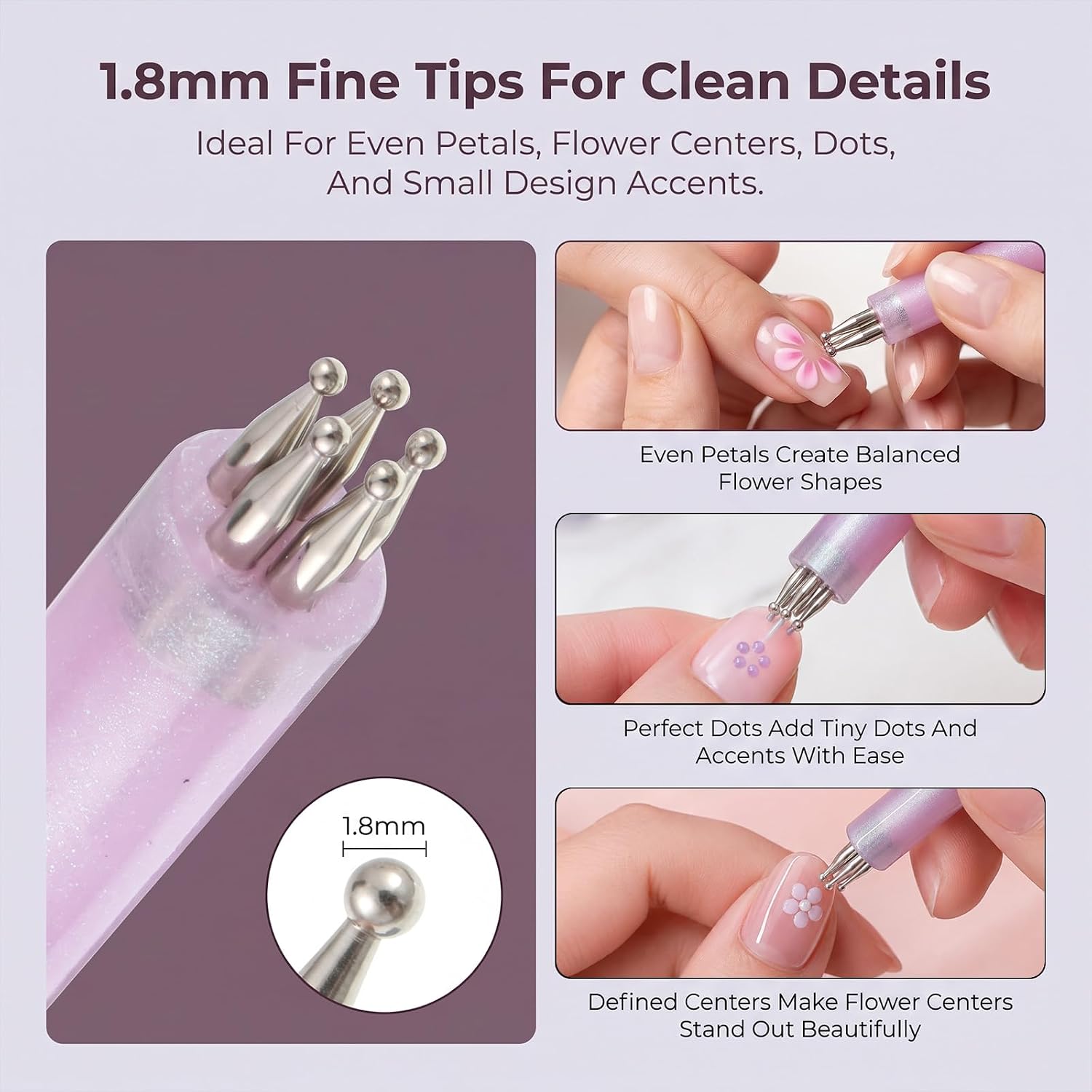 4 Pack 5 Petal Flower Nail Dotting Pen Nail Dotting Tools