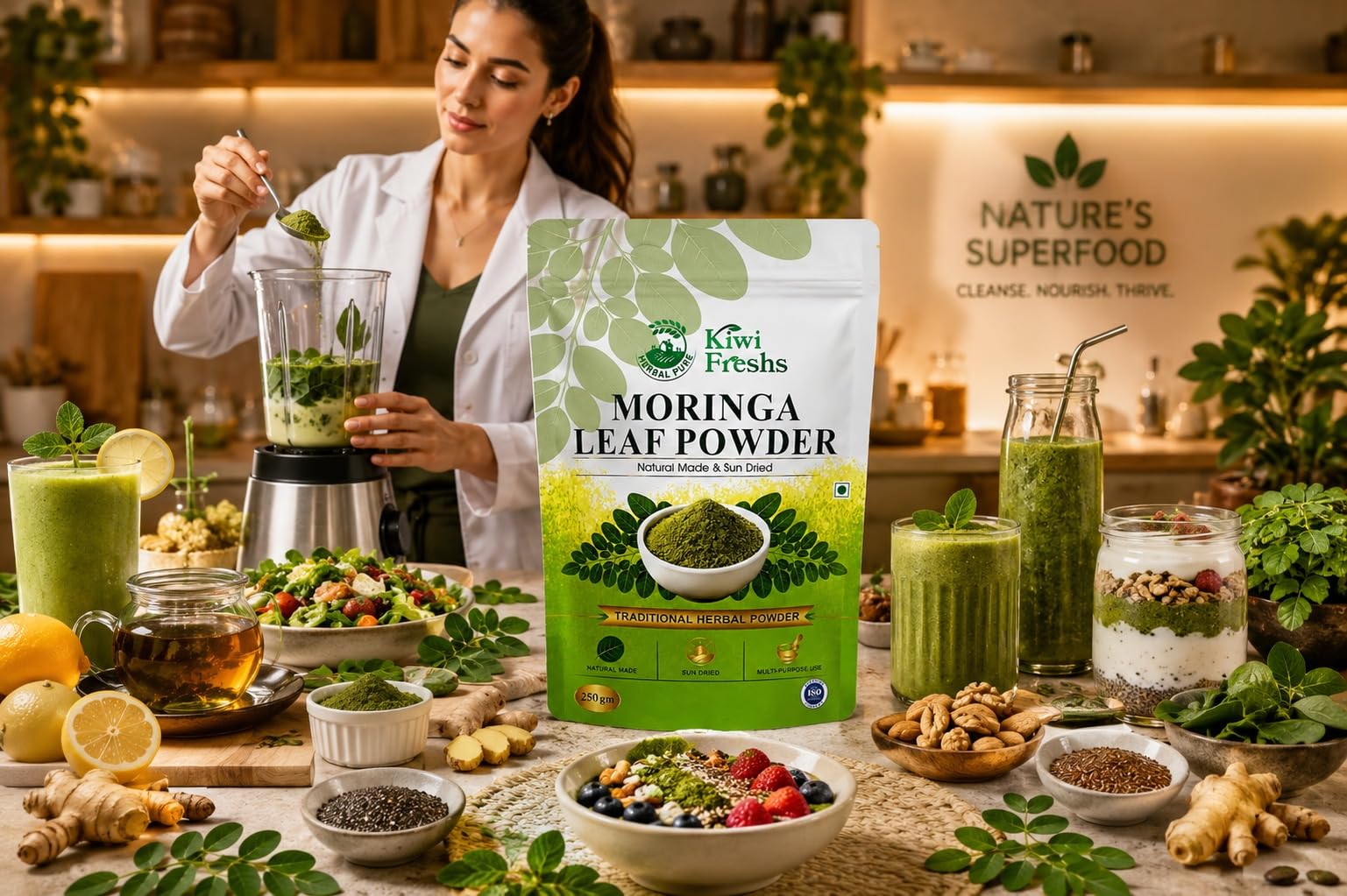 Premium Moringa Leaf Powder 250g 100% Natural Drumstick Leaf Powder Pure Herbal Superfood Rich in Vitamins & Minerals Pack of 1 — Amazon image 4