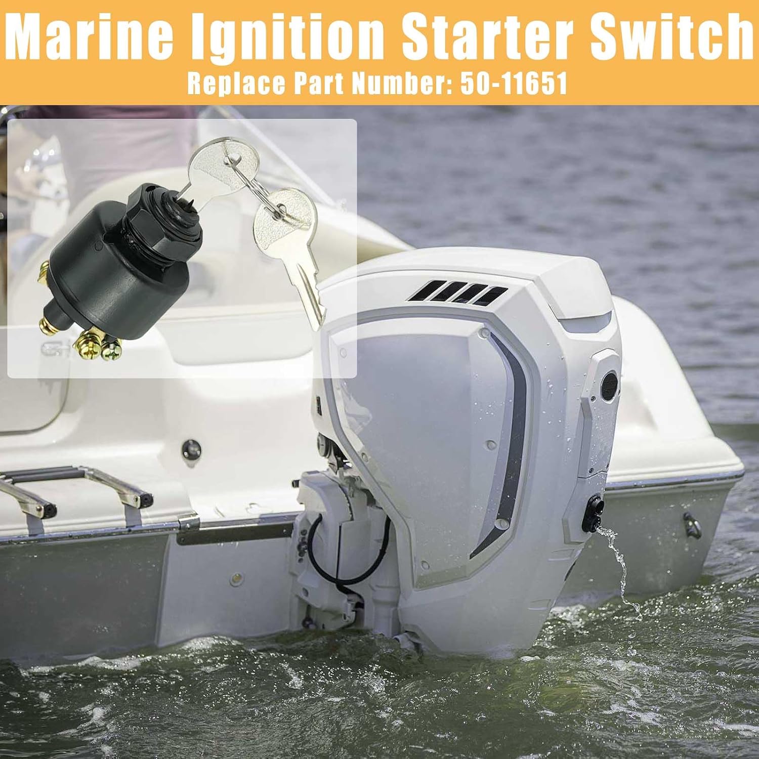50-11651 Boat Ignition Switch with Keys for J-ohnson E-vinrude | Push to Choke Marine Ignition Starter Switch 6 Terminal 3 Position OFF-ON-START