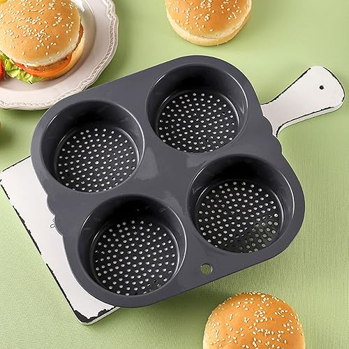 Miniatura 3 de Molde de silicona para bollo de hamburguesa con 4 cavidades, molde antiadherente para panecillos de hamburguesas flexible, fácil de liberar, lavable