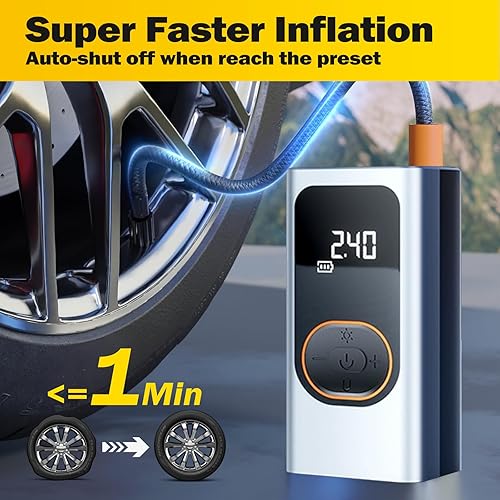 Miniatura 3 de Inflador de neumáticos portátil X9 Pro 1Min2X más rápido, compresor de aire de 150 PSI, bomba de aire portátil de 25000 mAh para neumáticos de