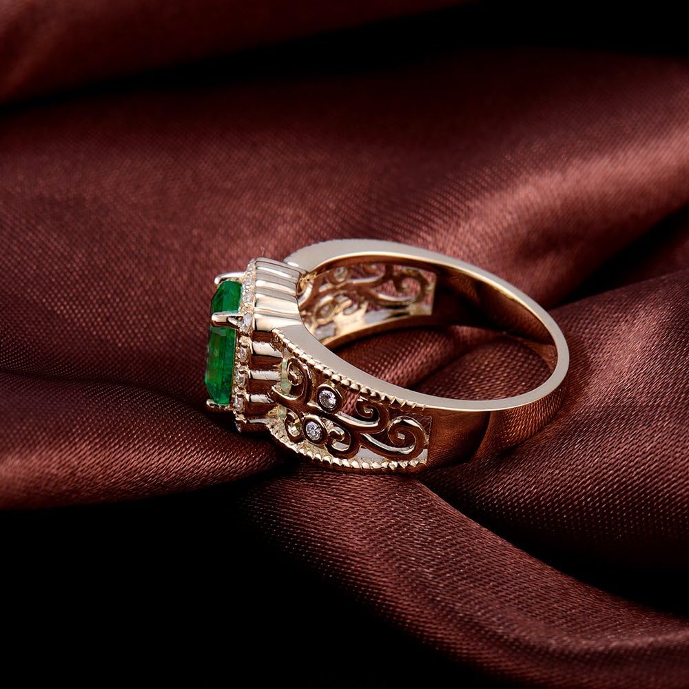 Solid 14K Rose Yellow Gold Natural Emerald Rings Engagement Wedding Diamond Band for Women Promotion