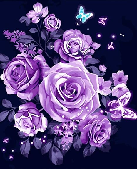 Amazon Diyデジタル油絵紫バラ蝶花キャンバス結婚式の装飾アート画像ギフト吊り絵画装飾画 ウォールステッカー オンライン通販