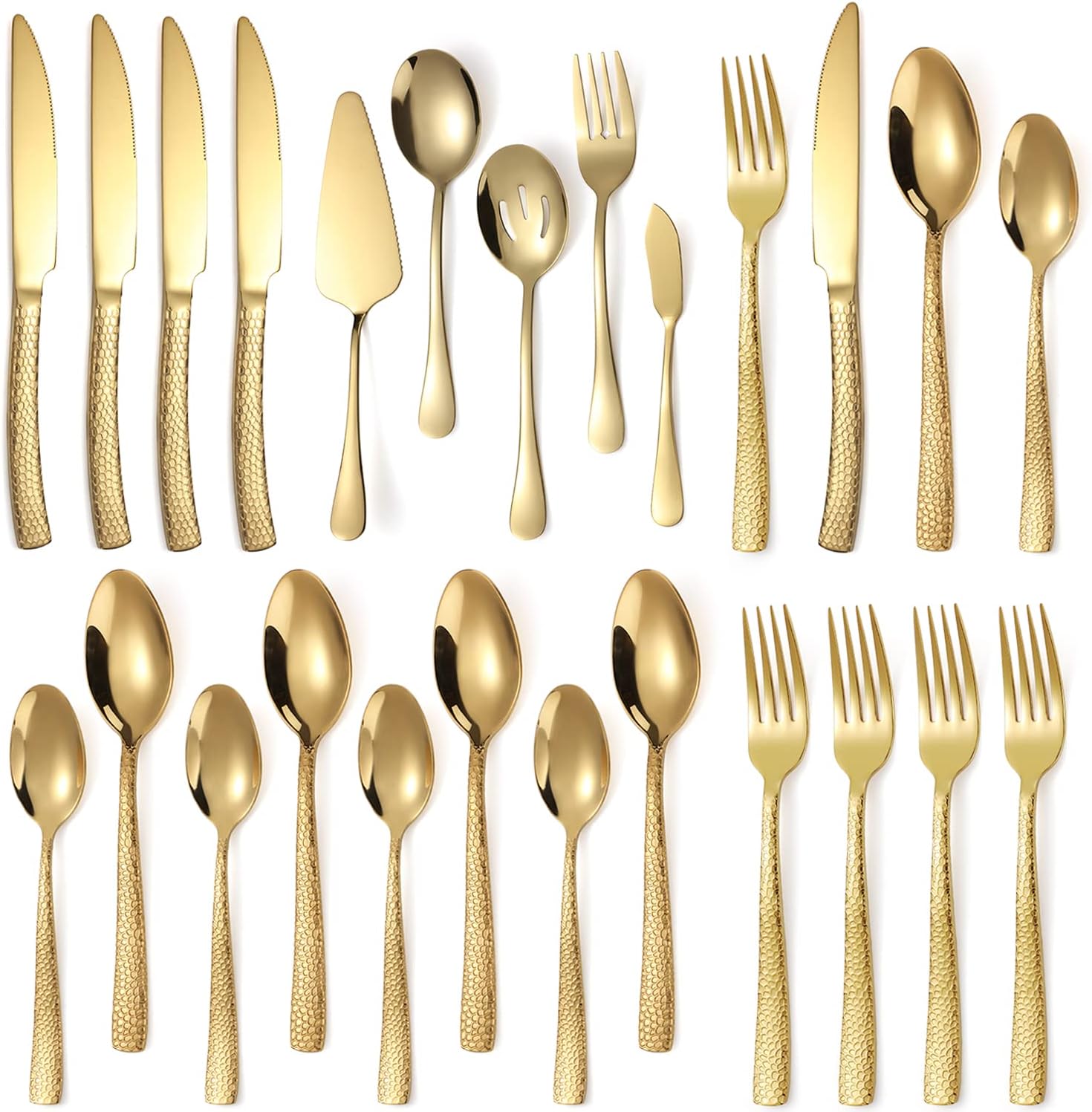 Gold Silverware Set Stainless Steel Flatware Set with Serving Utensils Set Cutlery Tableware for 4 Includes Forks Spoons Knives for Home Restaurant Hotel