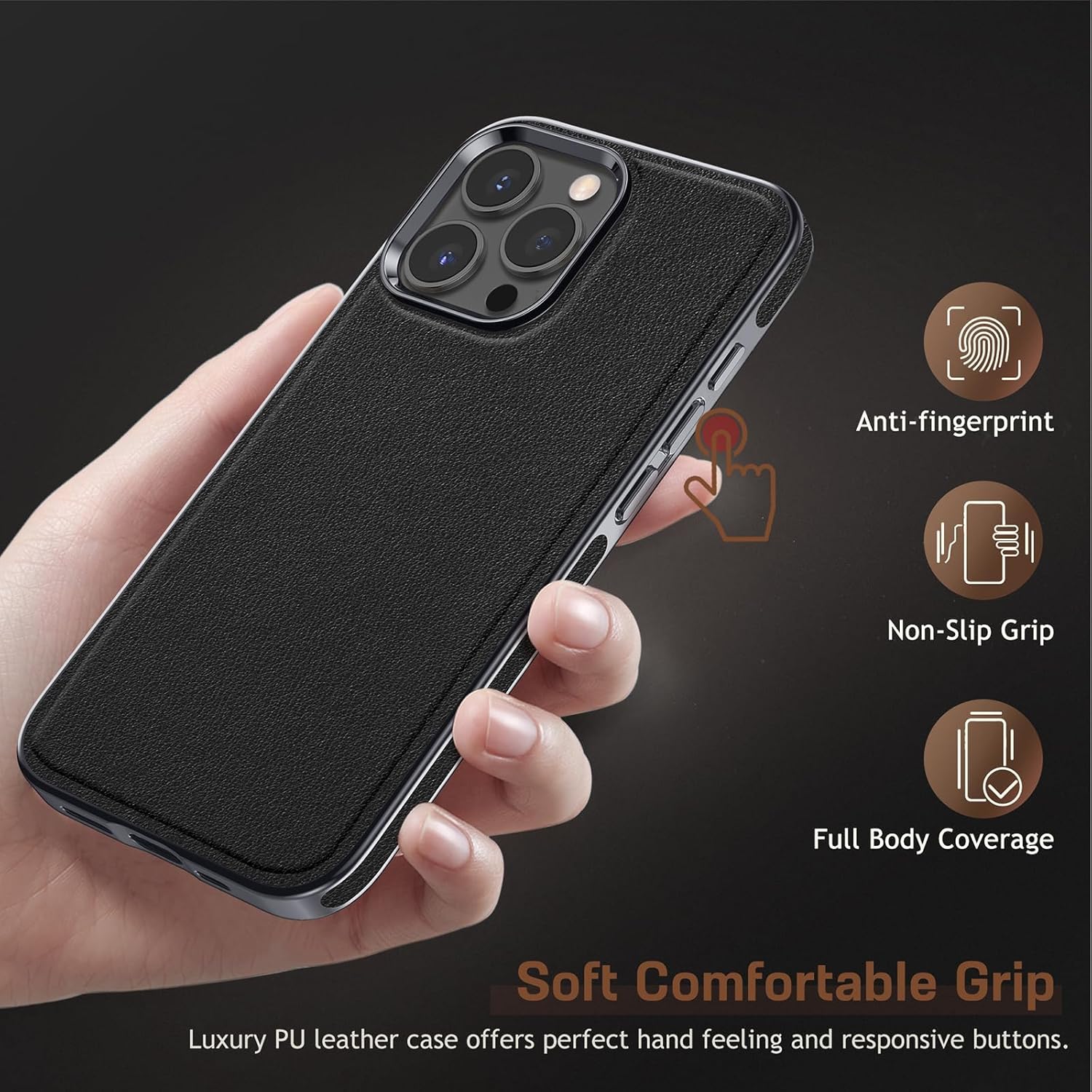 LOHASIC Leather Case for iPhone 16 Pro Max Compatible with MagSafe, Classic Elegant Slim Business PU Design Non-Slip Grip Shockproof Protective Cover Men Phone Cases for iPhone 16 Pro Max 6.9" - Black