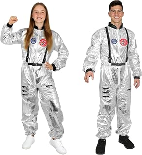 AUYAO Astronaut Kostüm Erwachsene Herren Frauen, Silber Astronauten Space Anzug Weltall Kostüm mit Taschen, Spaceman Raumfahrer Costume für Damen Herren Faschingskostüme Halloween Cosplay Karneval