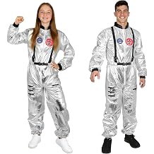AUYAO Astronaut Costume Adult Silver Astronaut Jumpsuit Costume Men Women Spaceman Costume Space Adventure Uniform Suit Space Cadet Fancy Dress Cosplay Halloween Party Funny Outfit Pilot Suit Outfit