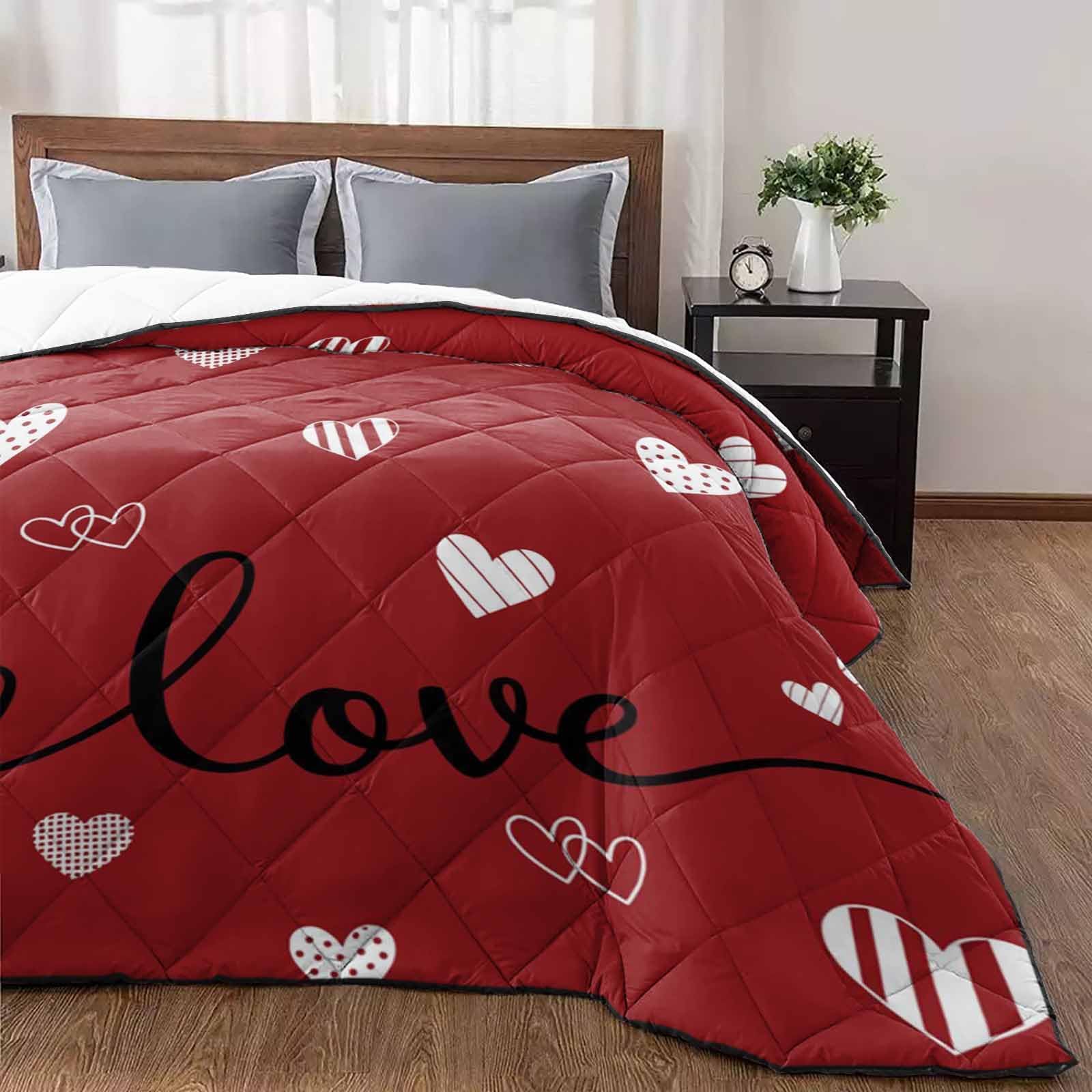 Valentine's Day Quilt Full Luxury Quilted Comforter Bedspread-Thin Soft Cozy Love Heart Lips Romantic Reversible Stitched Lightweight Quilt Coverlet for All Season