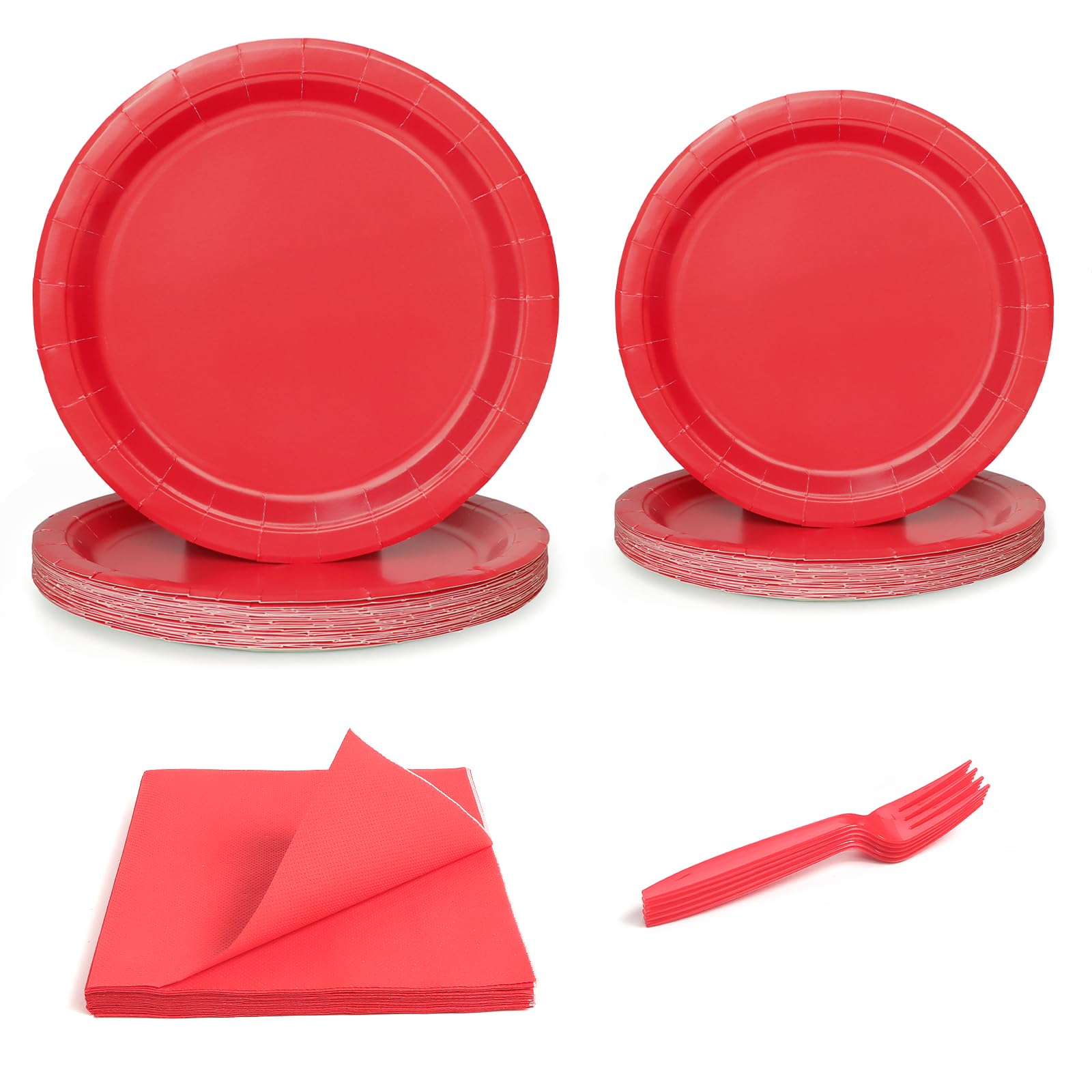 UVTQSSP 96 Pcs Party Plates, Red Paper Plates and Napkins, Disposable Tableware Set, Party Supplies for Kids Birthday Baby Shower Wedding Picnic,
