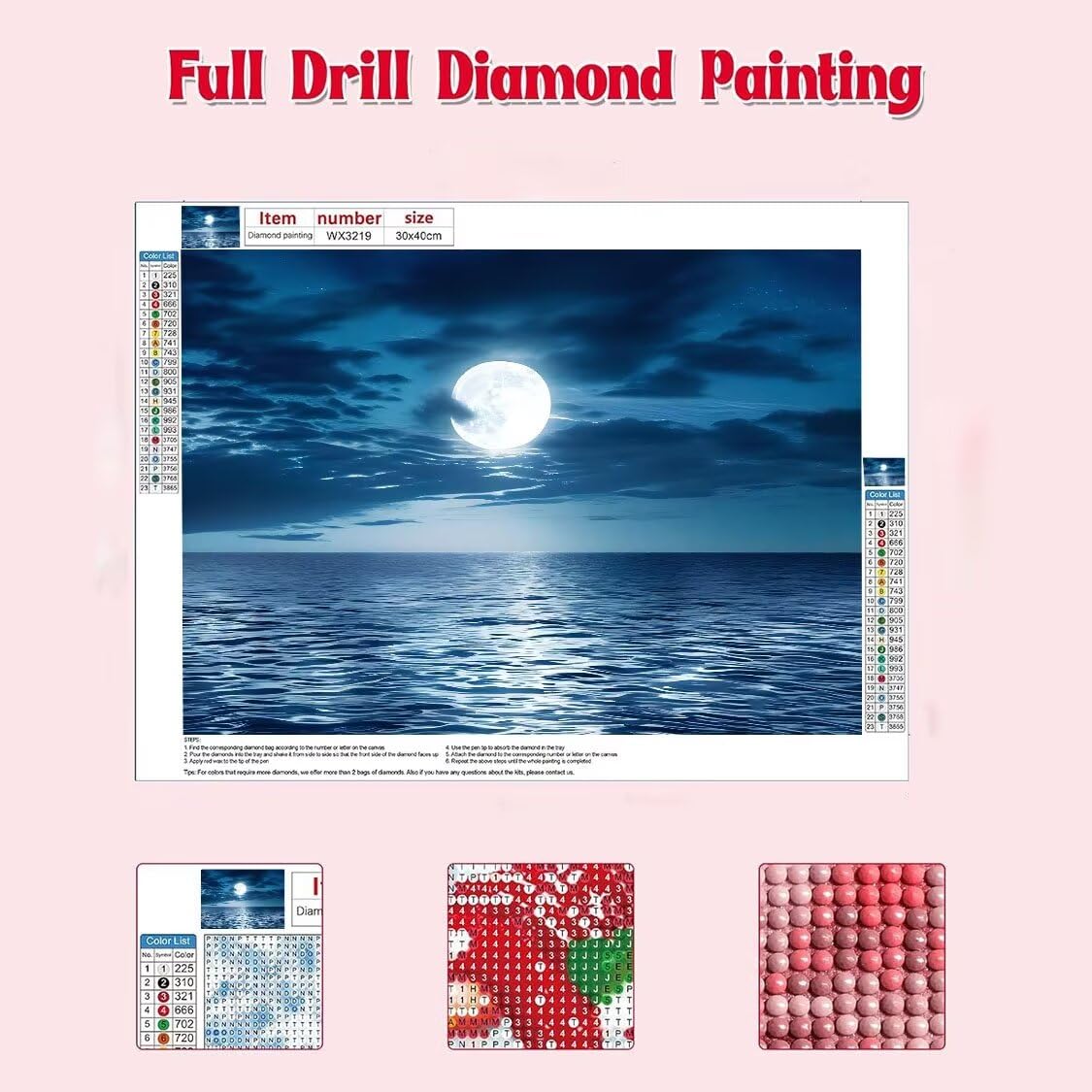 DIY Malarstwo diamentowe 5D, sztuka diamentowa, księżyc, morze, zestawy dla dorosłych, sztuka ze strasu, haft, artykuły rzemieślnicze, dla dzieci i dorosłych, idealna dekoracja ścienna do domu,
