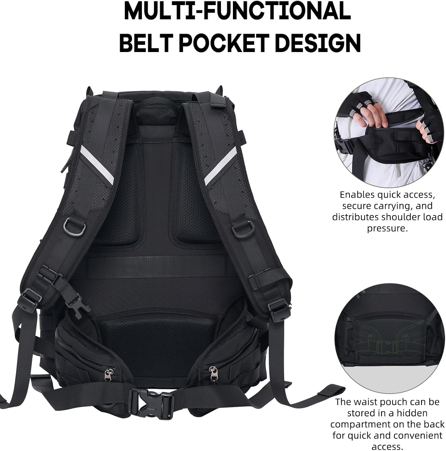 Timeet Tactical Backpack Hiking Backpack: 3-Zip Wide-Opening Design Military Backpack - Large Capacity Molle Tactical Gear - Water-Resistant Tactical Bag 3 Day Assault Pack (Black, 22 Inch)