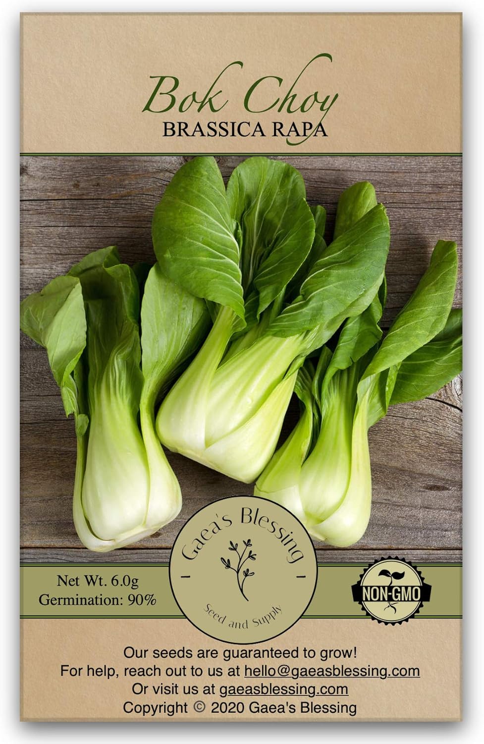 Gaea's Blessing Non-GMO Heirloom Bok Choy Seeds - Canton Pak Choi Chinese Cabbage, 90% Germination, 2g with Planting Guide