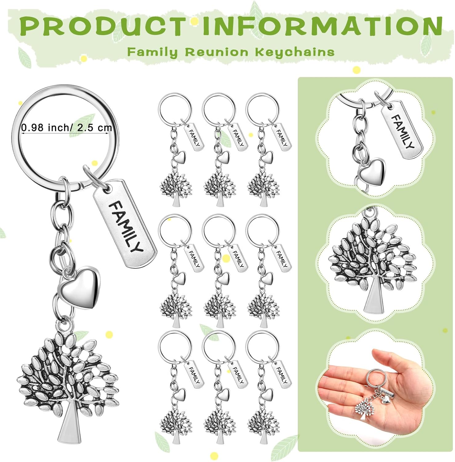 100 Sets Family Party Favors for Guests Tree Keychains Heart Tree Keychains with Cards Organza Bags Family Reunion Gift