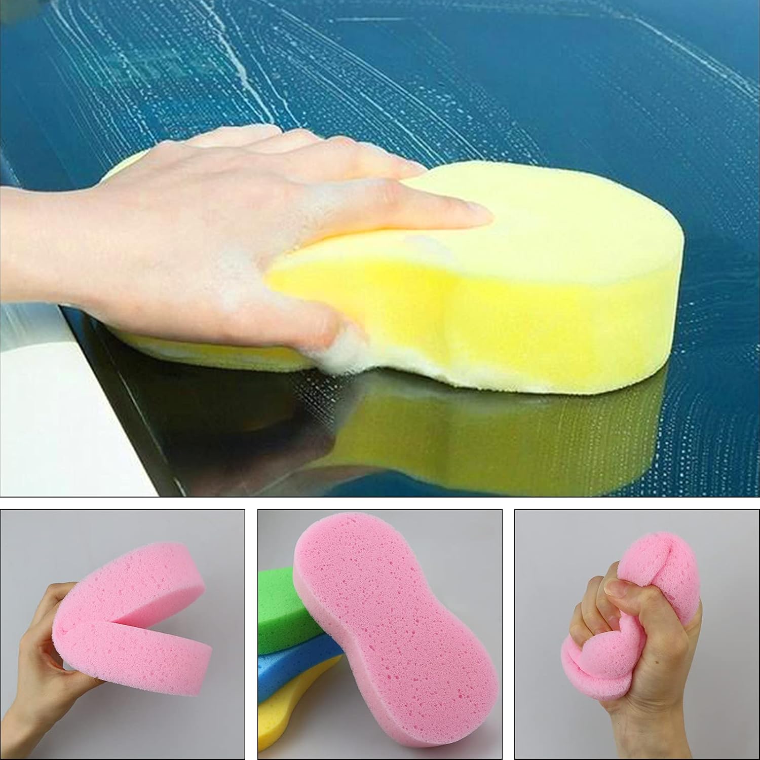 Faxco 10 Pcs Car Wash Sponges, Car Cleaning Large Sponges, Washing Car Sponge Pads, Colorful Soft Wash Sponge Pads : Automotive