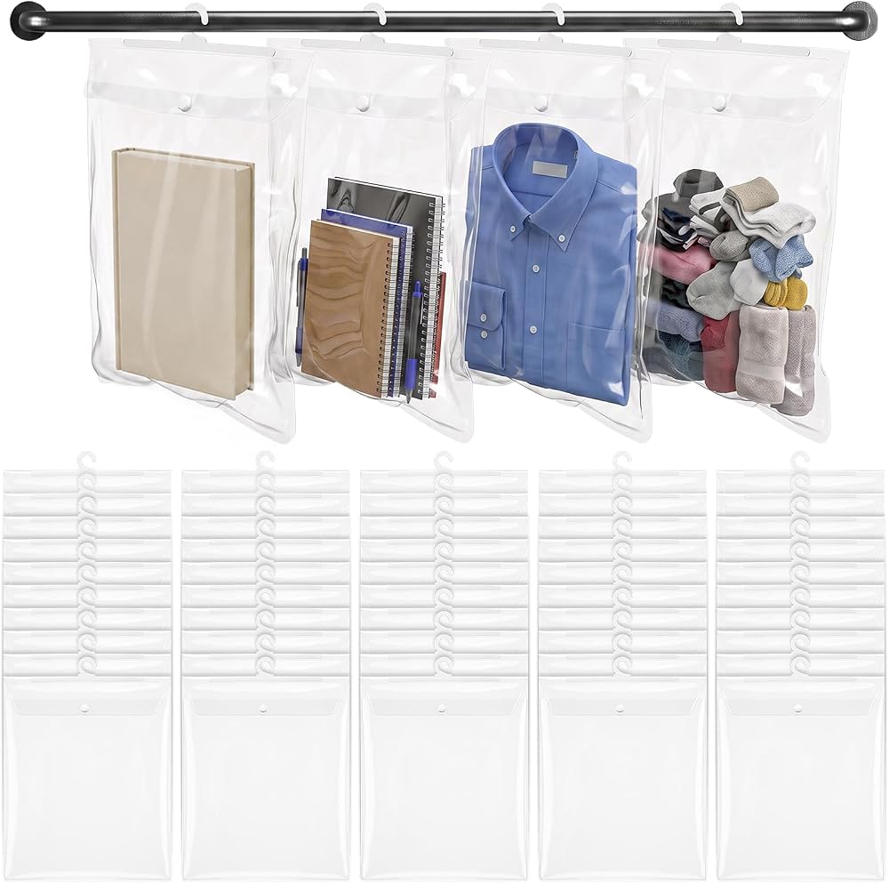 50 Pcs Hanging Storage Bags, 10.6 x 13 Inches Clear Hanging Bags with Hooks — 사진 1