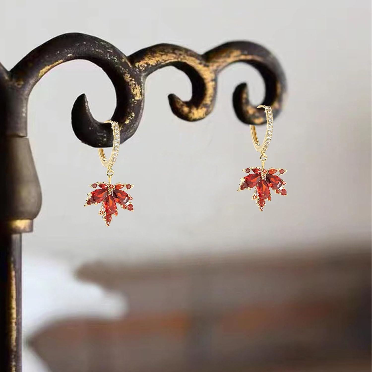 Maple Leaf Earrings for Women Fall Plant Leaves Sparkly Crystal CZ Studs Earrings for Autumn Thanksgiving Day Party Holiday Trendy Jewelry - Image 7