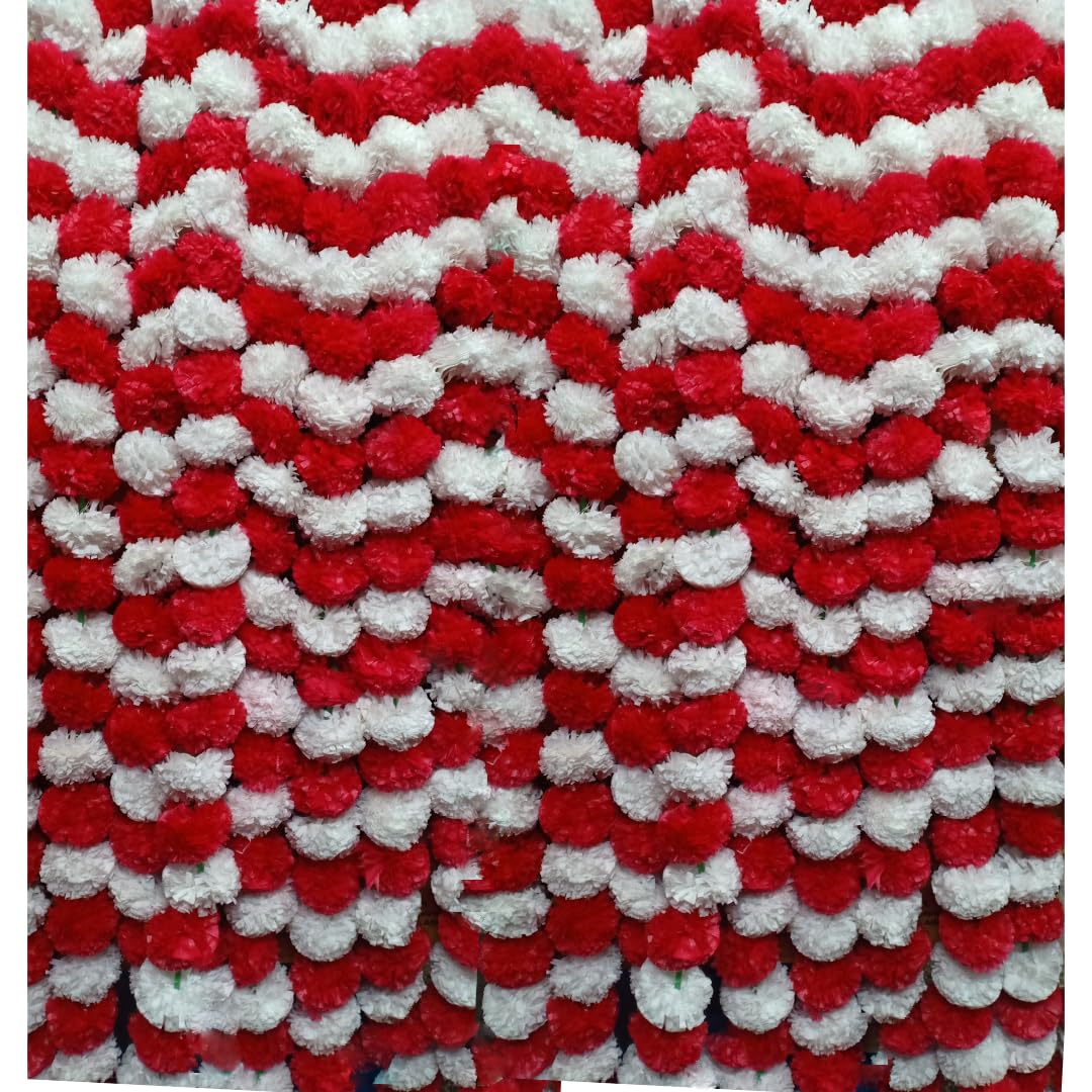 Artificial Marigold Flowers Garlands Pack of 5 red & White for Decoration Fluffy genda phool Flower foe Wedding Home Decor Office Kitchen Diwali Festival Decor mala Door toran (B0B8Q19TD4) Amazon Price History, Amazon Price Tracker