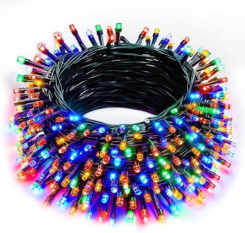 Guirnalda de luces de Navidad, 100 pies, 300 luces LED, cable verde con temporizador, 8 modos, decoración impermeable conectable para interiores y