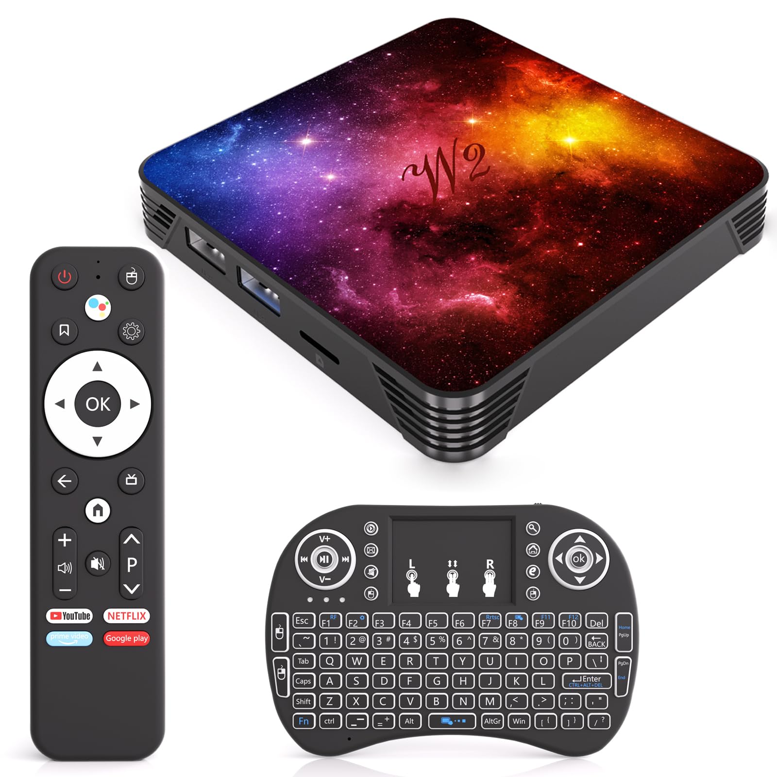 Android TV 14 - Processore Quad-Core, 4GB RAM e 64GB ROM, WiFi Dual Band 2.4G/5G, Bluetooth 5.0, Porte HDMI 2.0 e USB 2.0, Mini Tastiera fornita