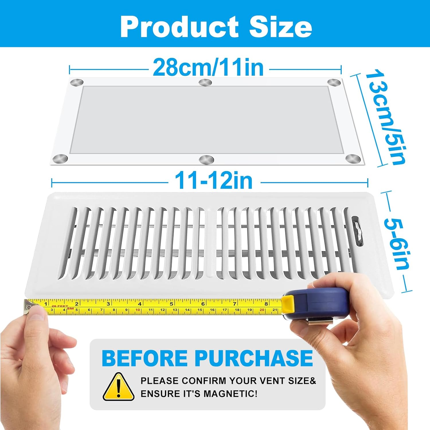 4-Pack Strongest Magnetic Vent Covers, Flexible Seal for Floor, Wall, Ceiling Registers, 5x11 Inch Heat & AC Covers for Width 5-6 inch Length 11-12 inch, White