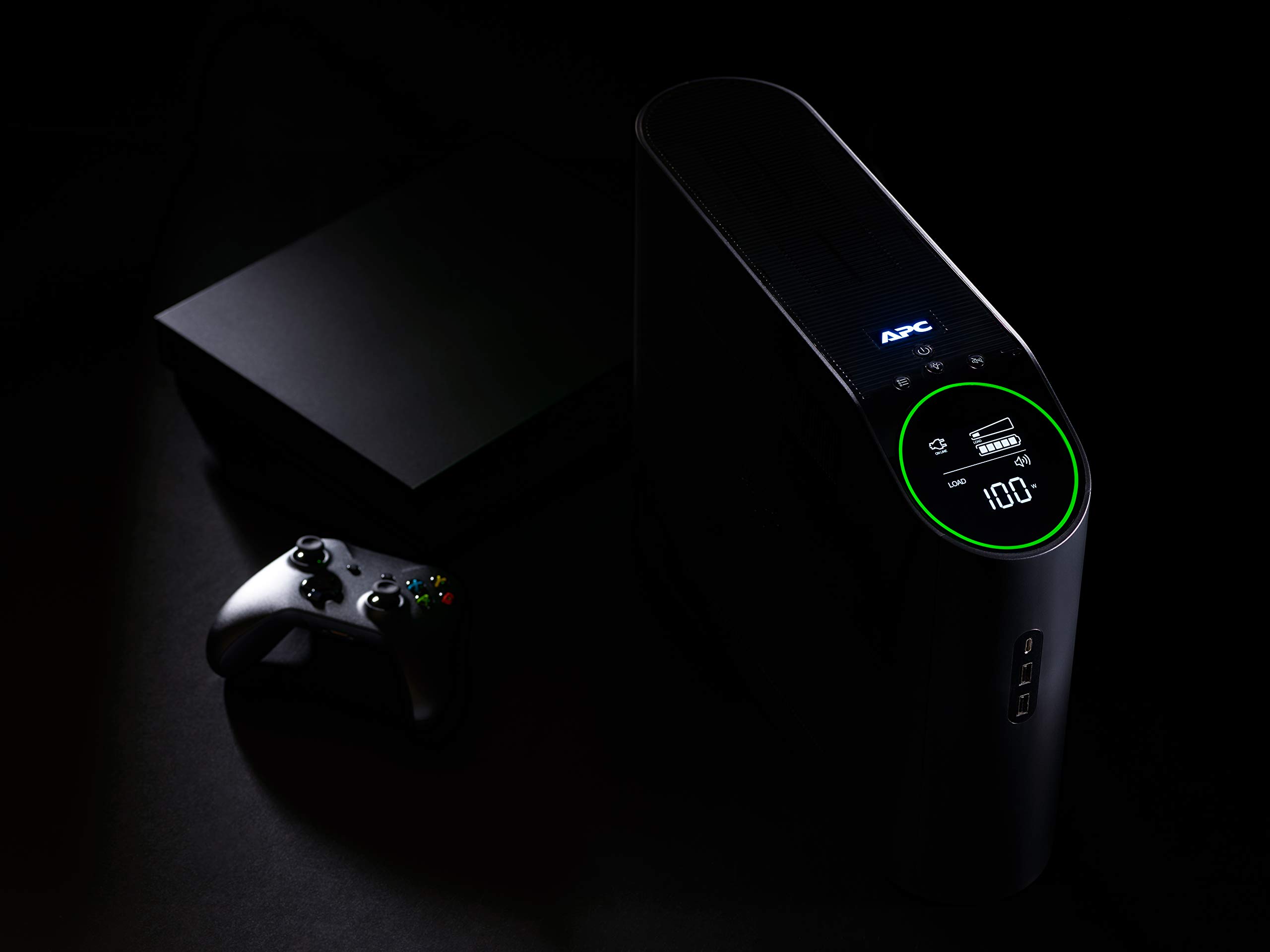 APC Onduleur Gaming Back UPS Pro, 2200VA/1320W, Tour, 230V, 4X Prises Schuko et 2X Prises IEC C13, lumières RGB, Onde sinusoïdale Pure, Midnight (Black) BGM2200B-GR