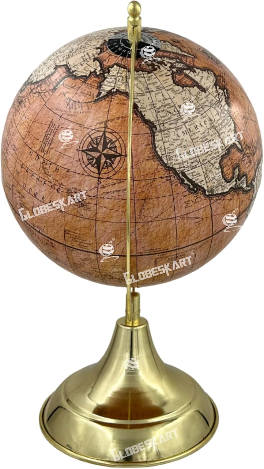 Samyuktha Educational/Antique Globe with Brass Antique Arc and Base/World Globe/Home Decor/Office Decor/Gift Item / 8 inches (Surahi) (Peach Cream)