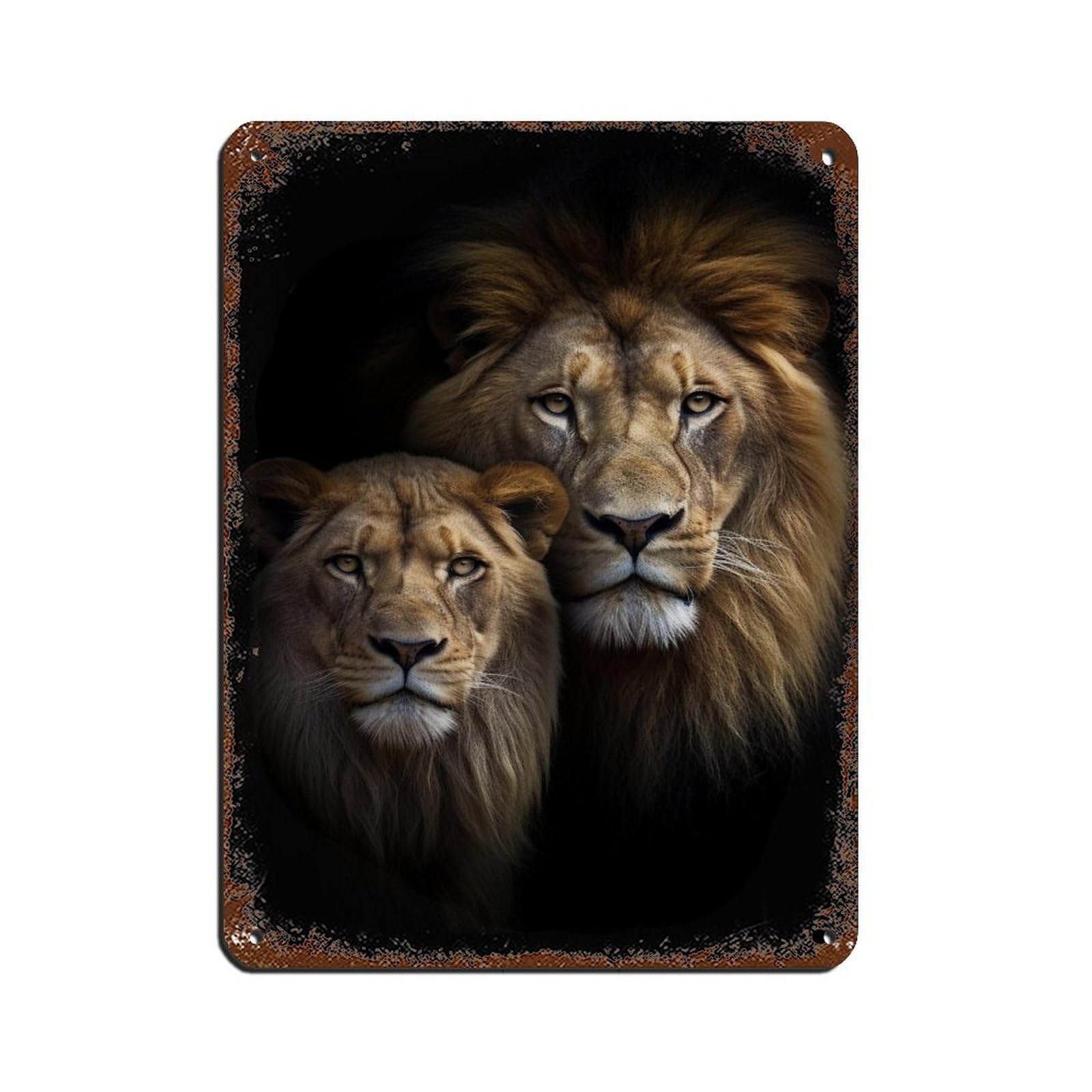 Lion And Lioness Tin Sign Vintage Metal Pub Club Cafe Bar Home Wall Art Decoration Poster Retro 12x16inch(30x40cm)