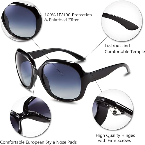 Miniatura 8 de FEISEDY Gafas de sol polarizadas de gran tamaño para mujer, lentes TAC, gafas de sol de marco grande vintage B2434