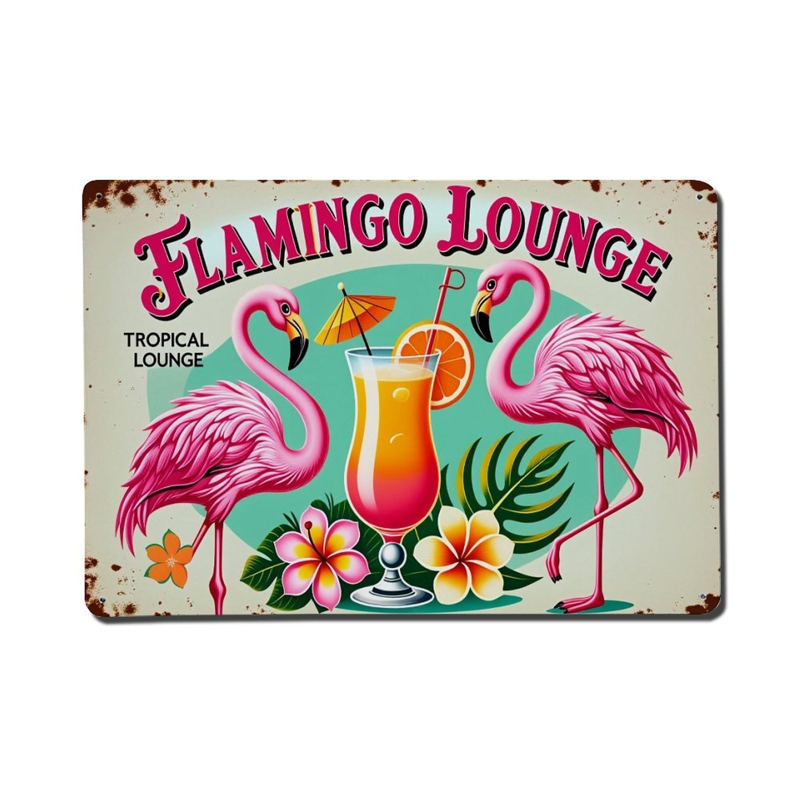 Enderetf Vintage Flamingo Cocktail Tropical Flowers Leaves Tin Sign Metal Poster, Home Bar Garage Man Cave Cafe Indoor & Outdoor Wall Decoration 8X12inches