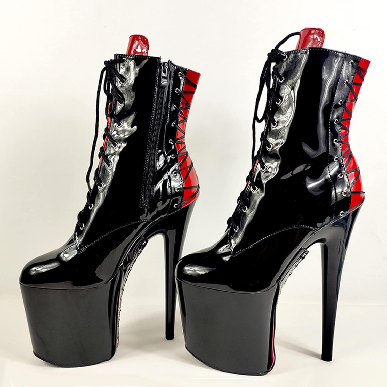 Botas negras para mujer talla grande zapatos de pole dance botas exóticas con cordones y cremallera lateral modelo sexy pasarela botas de tacón alto botines/F/37EU