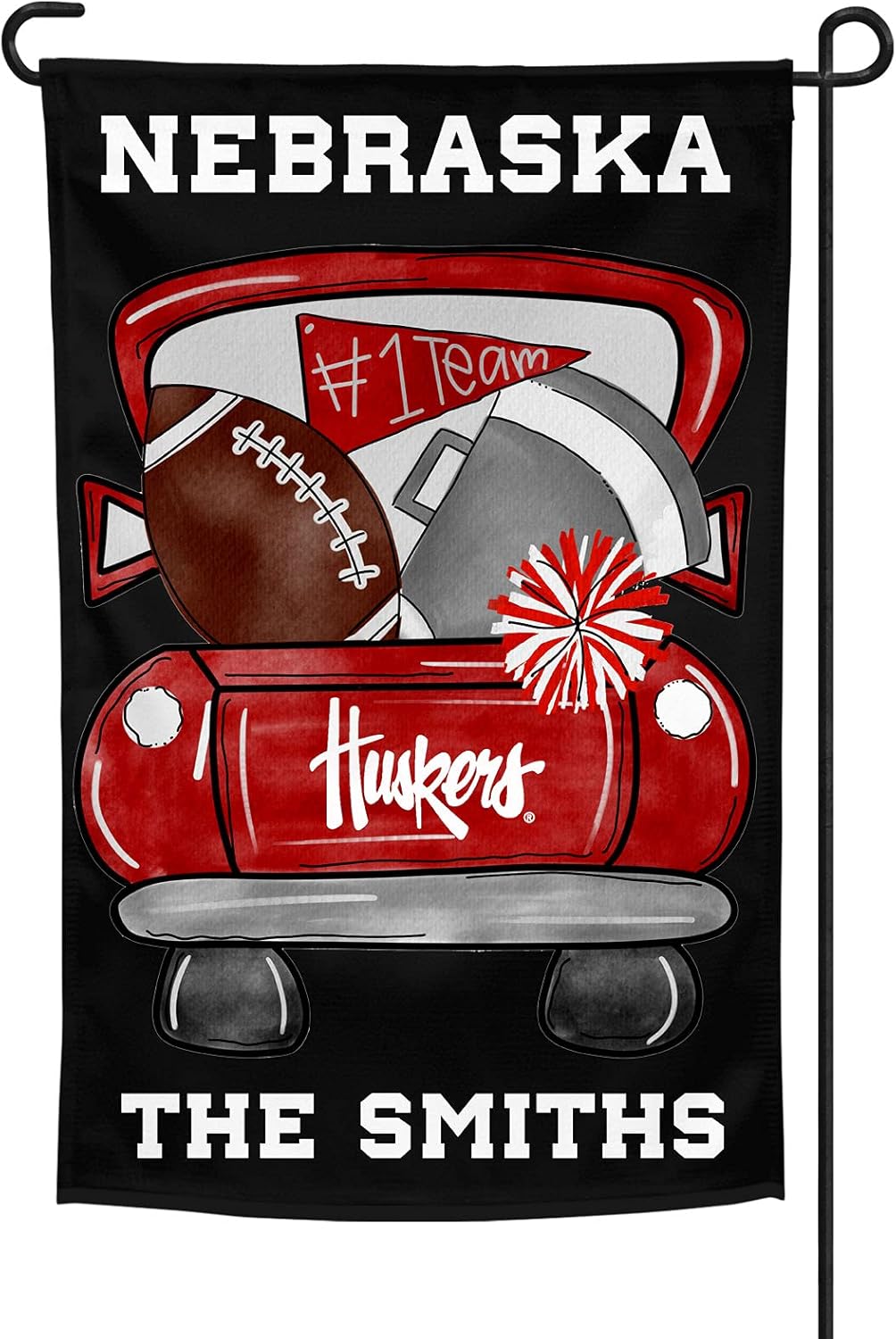 Traci's Fun Creations Nebraska Huskers Double-Sided Garden Flag, #1 Team Football Truck Design, 18x12 Inches, Yard Decor (Garden Flag)