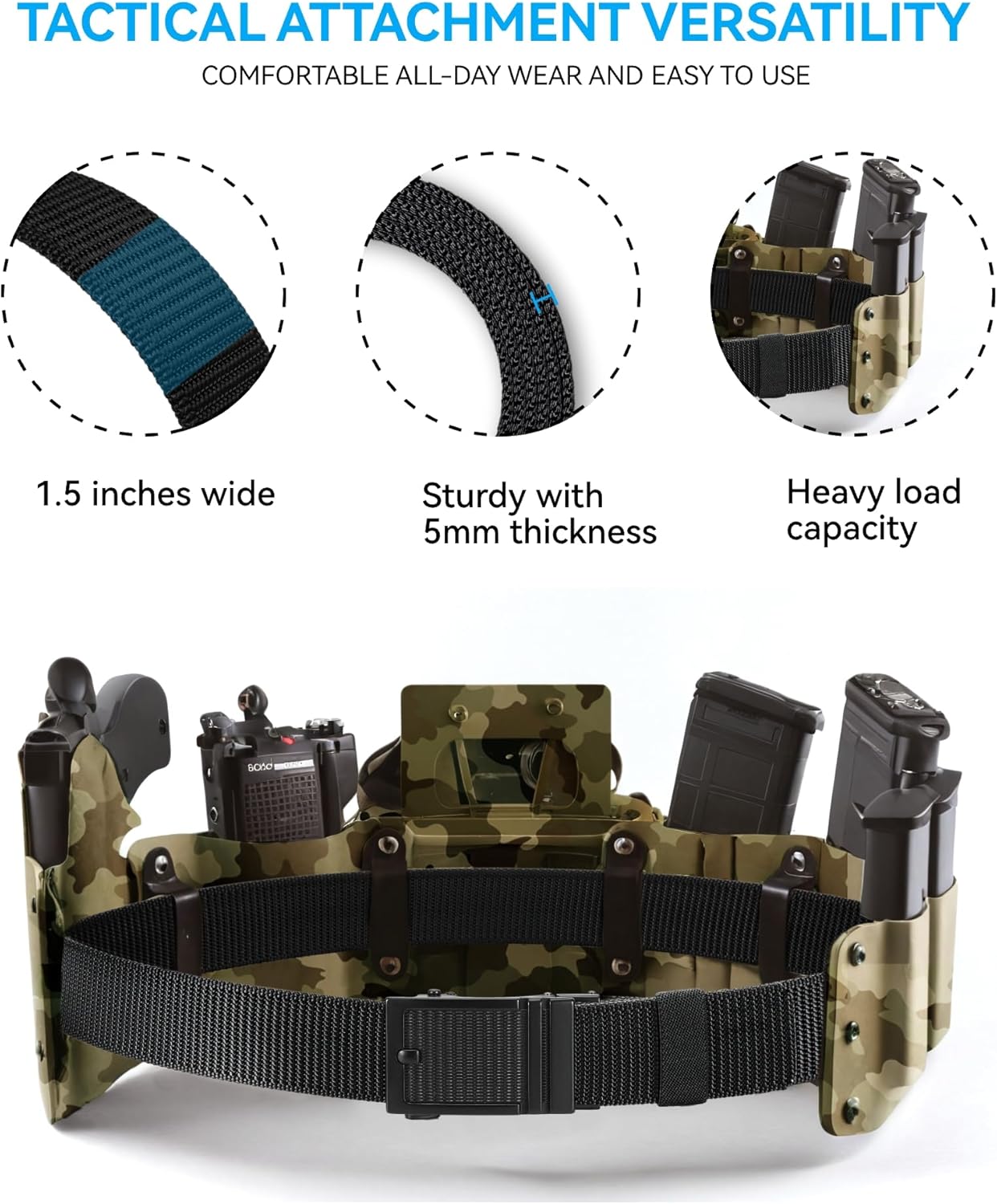 Ratchet Tactical Belt for Men - 1.5" Military Nylon Web Belts for Heavy Duty Work - Slide Buckle Fit Pants - Image 3