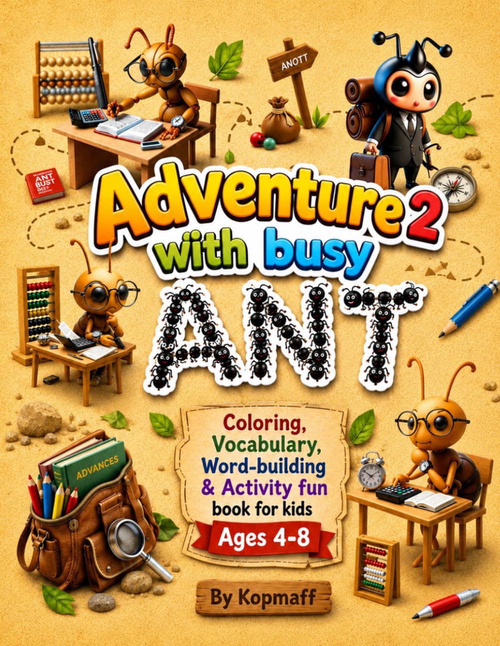 Adventure with busy ANT: Coloring, Vocabulary, Word-building, & Activity Fun Book For Kids Ages 4-8