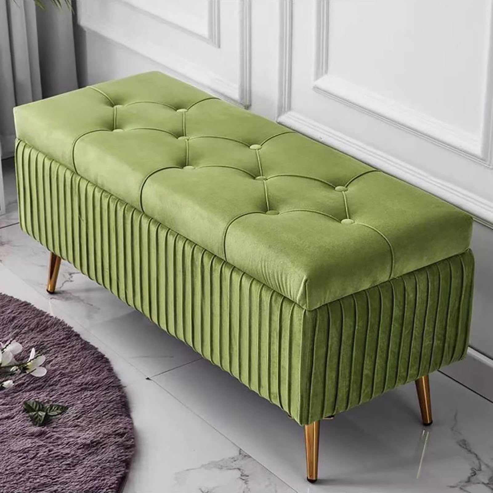 Banc ottoman de rangement coffre rabattable et assise capitonnée