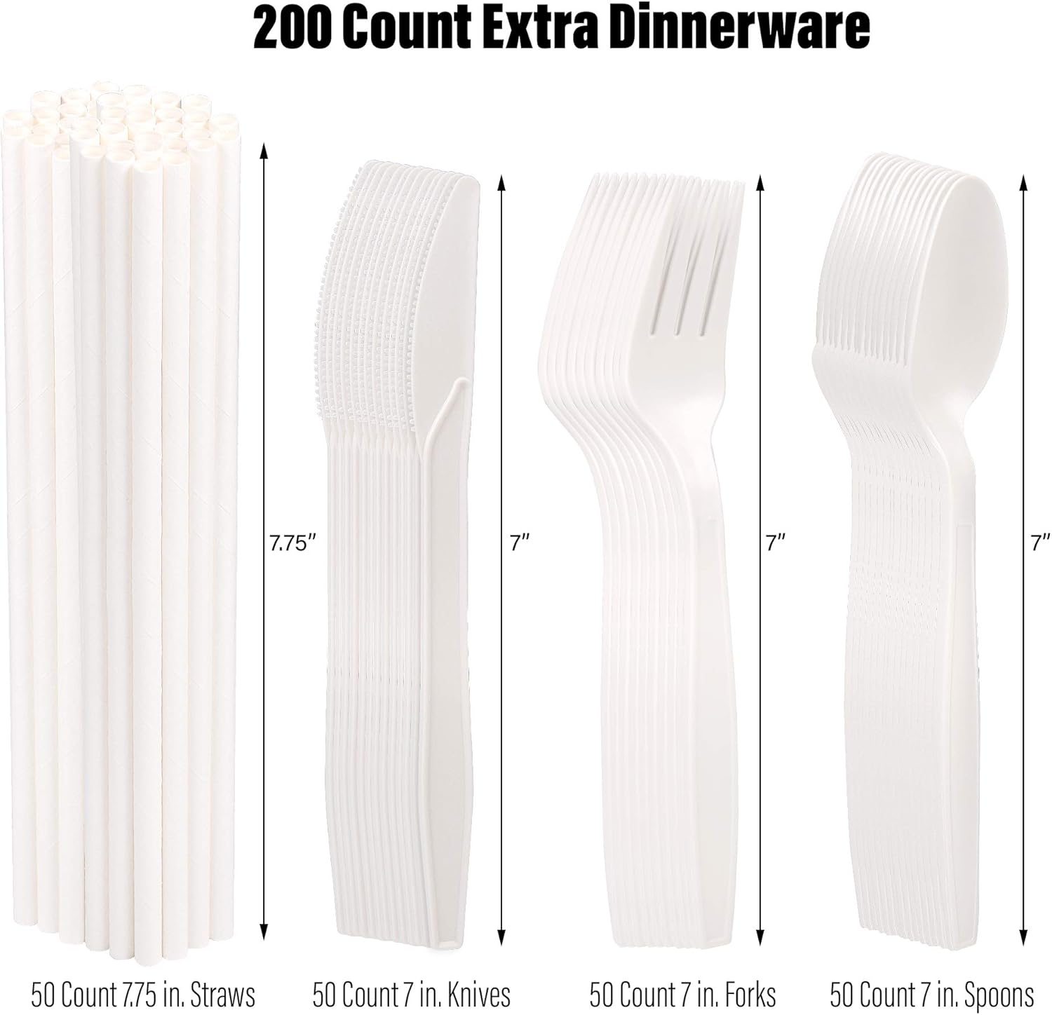 EPIQUEONE Disposable Paper Plates & Utensils Set (350-Piece) - White Tableware with Plates, Forks & Spoons -Microwave & Freezer Safe - Bulk Party Supply for Camping & Picnics