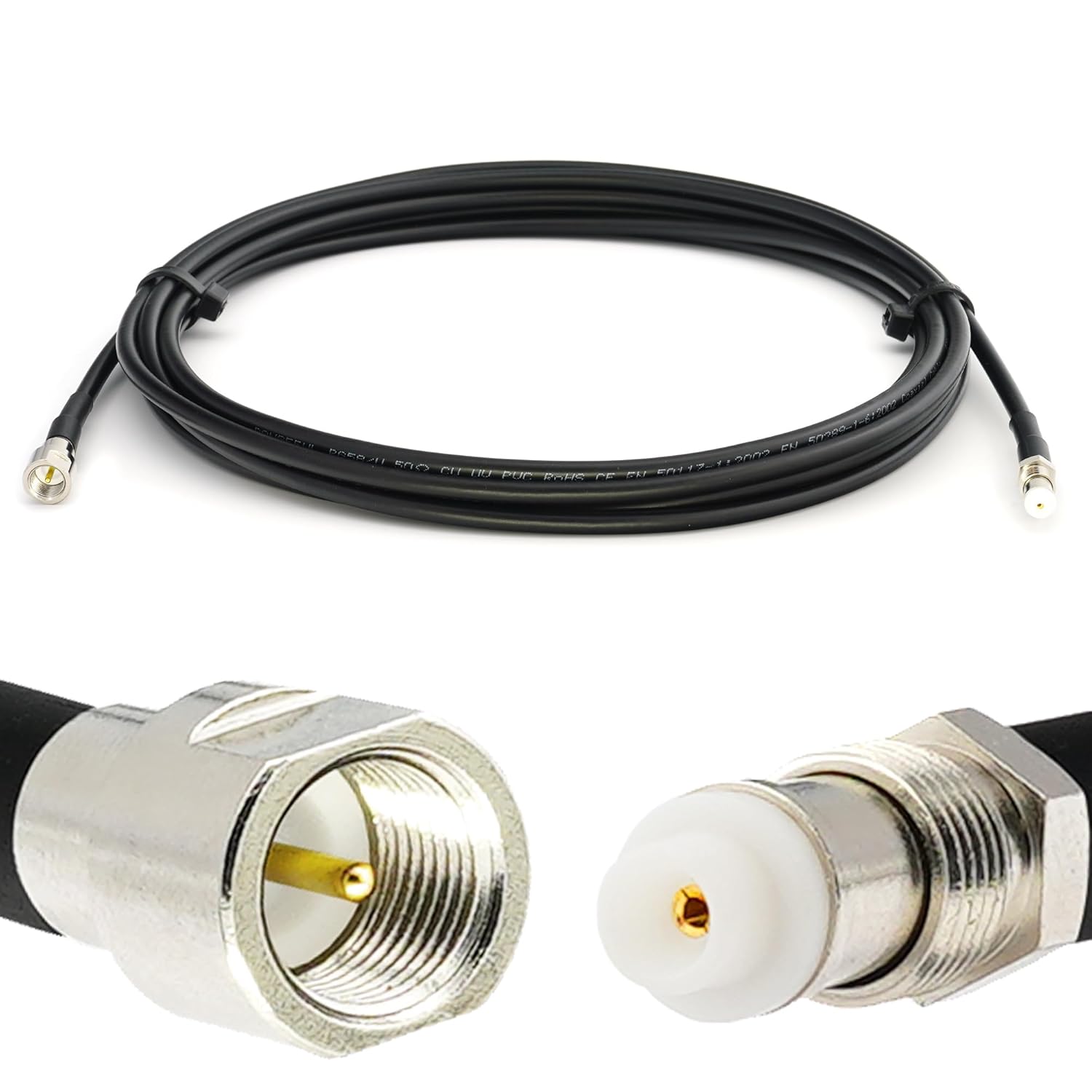 FME Male to FME Female Extension Cable 12m / 39.4ft Jumper Loss Coax Cable RG58 Extension Lead Black FME Male to Female Coaxial 50ohm