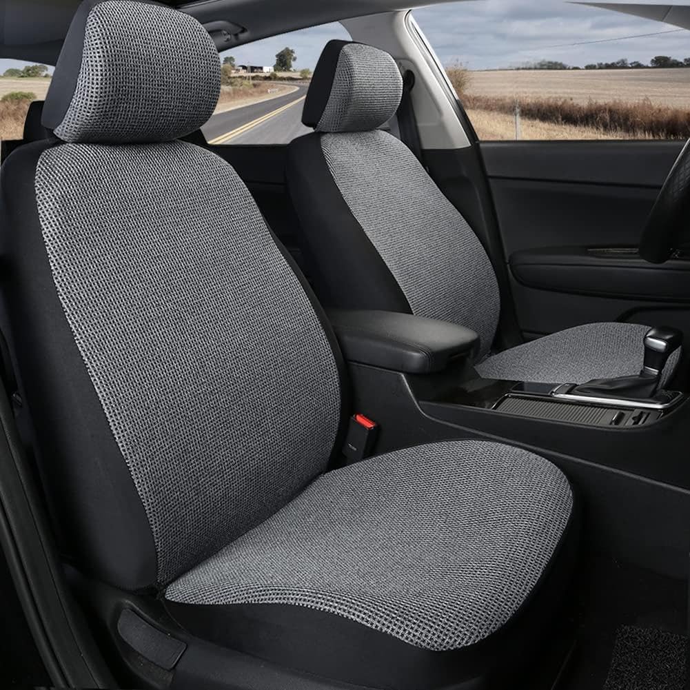 GIANT PANDA Seat Covers for Ford F150 F-Series F250 F350 F450 Super Crew/Crew Cab, 2 Low Back Front Seat Cover for Pickup and Trucks, Cotton and Linen Fabric, Black and Grey/Gray (2-Pack)