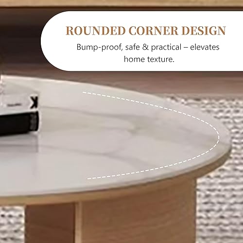Miniatura 6 de Moderna mesa de centro redonda anidable con parte superior de mármol, mesa circular de 31.5 pulgadas con almacenamiento, mesa de té central