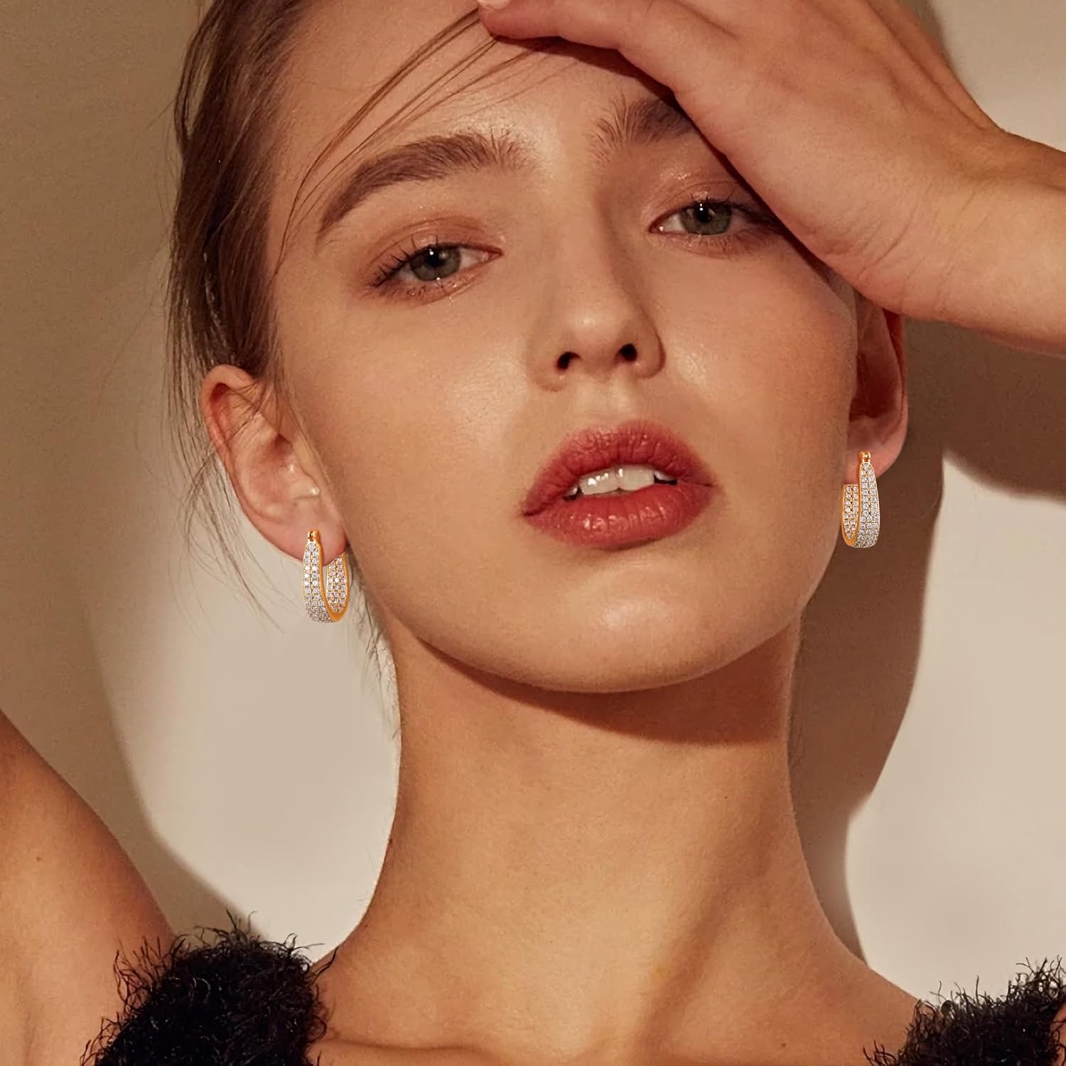 Gacimy 14K Gold Plated Oval Hoop Earrings for Women 14K Real Gold Plated, Chunky 14K Gold Plated Earrings Hoops for Women with Cubic Zirconia - Image 3