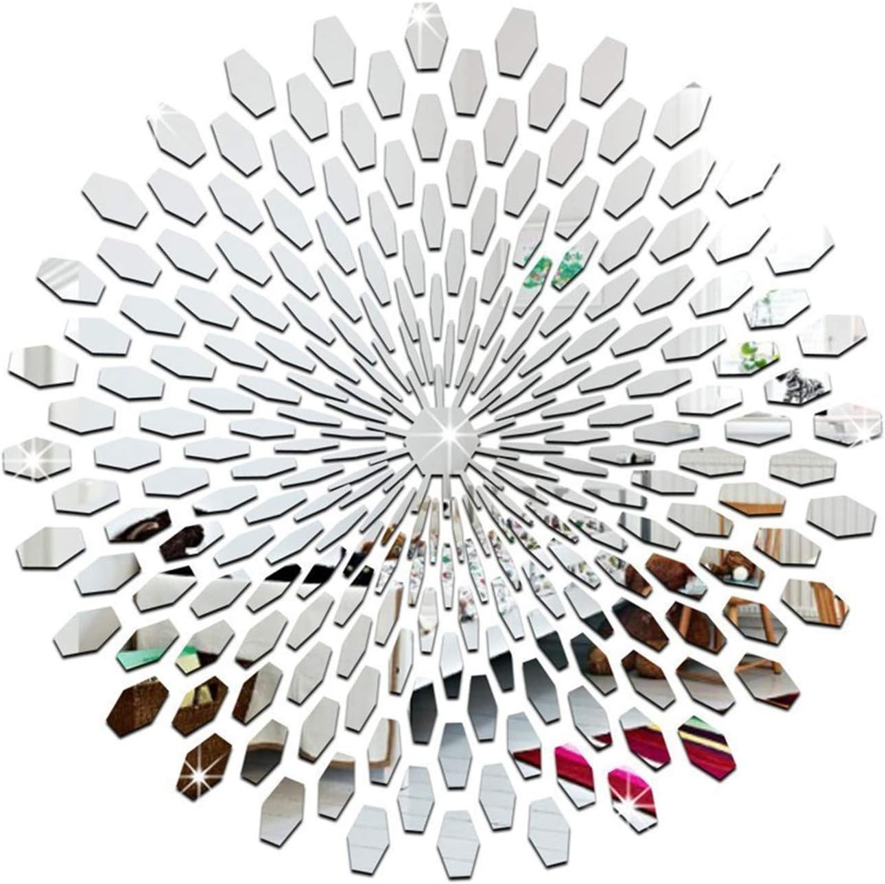 EDMISU DIY Mirror Wall Sticker Removable Round Acrylic Decor Self Adhesive Circle for Art Window Wall Decal Kitchen Home Decoration, 225Pcs/set(Silver)