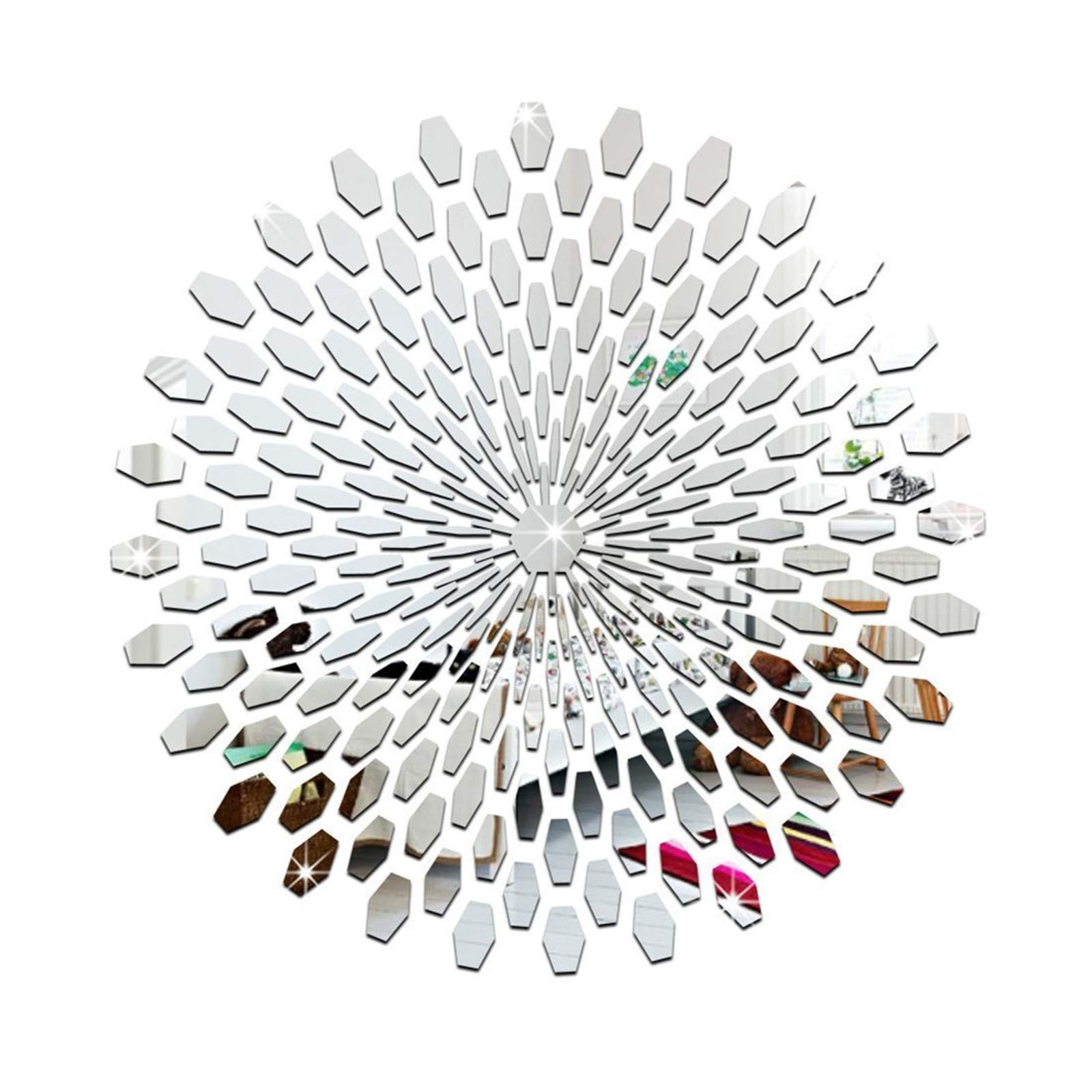 EDMISU DIY Mirror Wall Sticker Removable Round Acrylic Decor Self Adhesive Circle for Art Window Wall Decal Kitchen Home Decoration, 225Pcs/set(Silver)