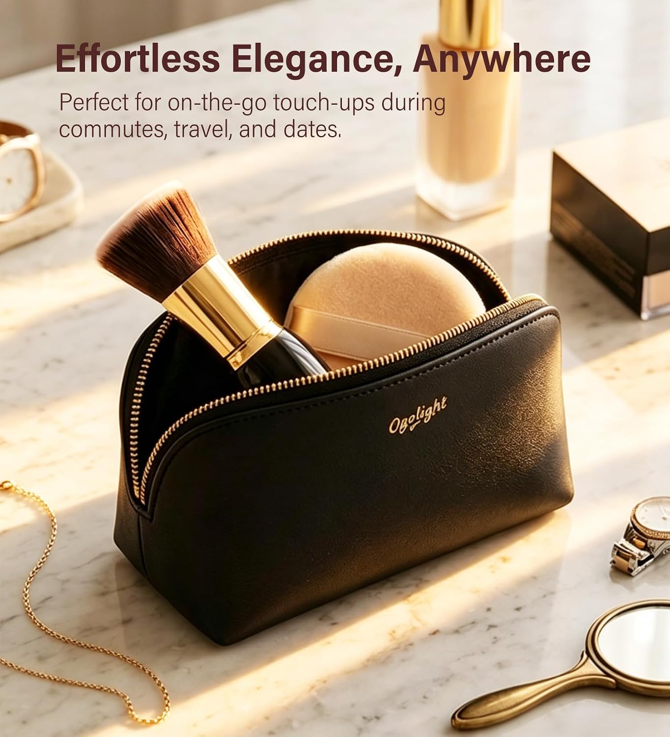 Travel-Friendly Flat Top Kabuki Brush & Powder Puff Set - Fast Blending Foundation Brush for Natural Coverage, Perfect for School, Office Touch-Ups and On-the-Go Makeup
