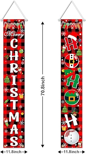 Miniatura 6 de Avezano Decoraciones de Navidad para exteriores, pancarta de puerta de Navidad a cuadros de búfalo rojo, suministros de decoración de fiesta de